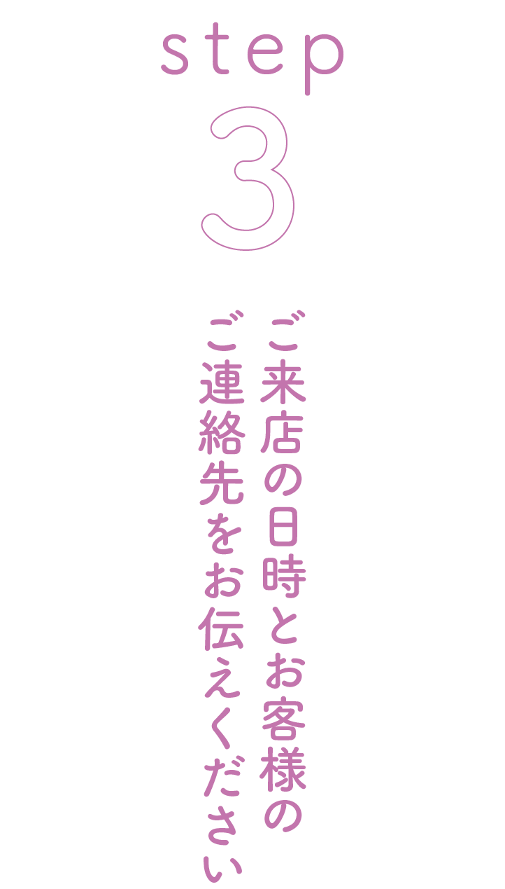 step 3 ご来店の日時とお客様のご連絡先をお伝えください